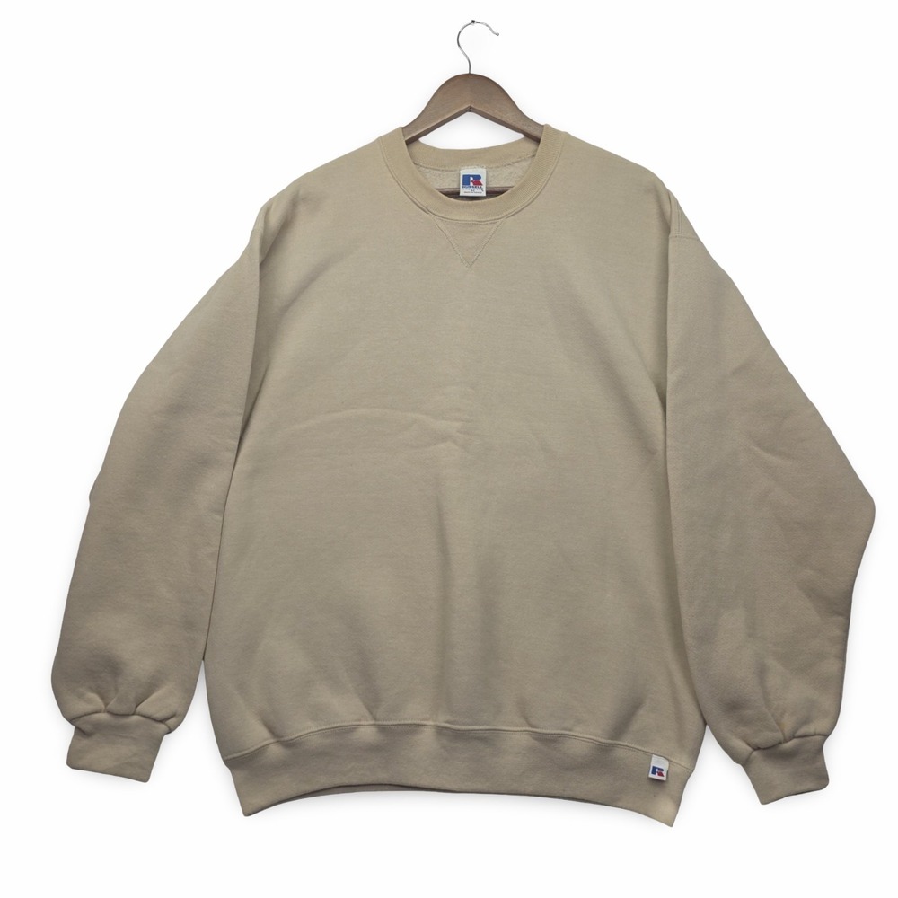Russell Athletic‎ Blank Sweatshirt Mens XL Beige Tan Sand Crewneck V-Stitch 90s